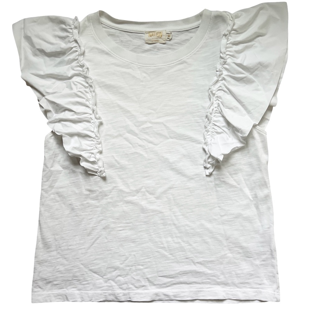P.E. Nation LTD White Ruffle Sleeve Top – 100% Peruvian Cotton (Size S)